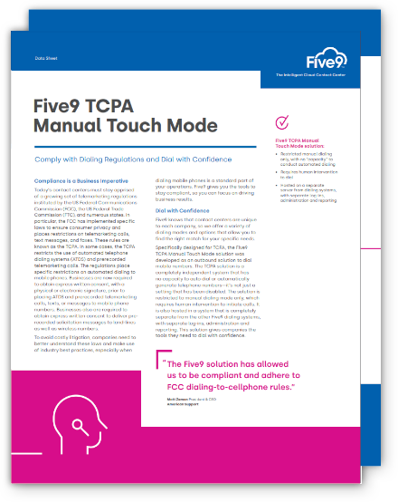 Digital image of the PDF file for Five9 TCPA Manual Touch Mode