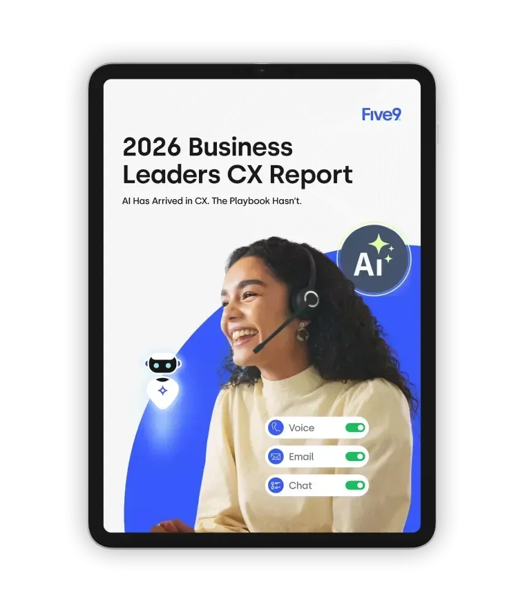 Five9 2026 Business Leaders CX Report on a tablet