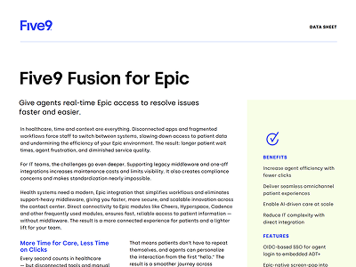 Document titled "Five9 Fusion for Epic" with text and colored accents.