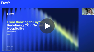 Title slide for a webinar with a blue background and play button graphic; presenter in the corner.