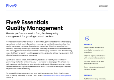 Five9 Essentials Quality Data sheet - thumbnail