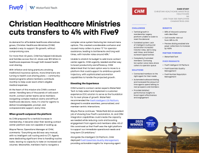 A brochure detailing Christian Healthcare Ministries and their partnership with Five9.