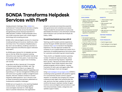 Sonda company document detailing the transformation of helpdesk services with Five9.