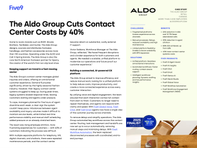 Report discussing cost reductions in contact center operations for The Aldo Group.