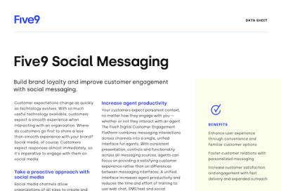 Five9 Social Messaging overview with text about enhancing customer engagement.