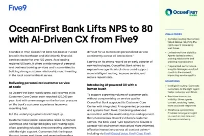 OceanFirst Bank Lifts NPS to 80 with AI-Driven CX from Five9