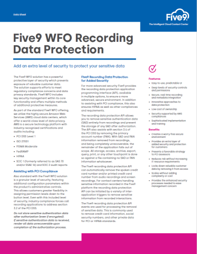 Five9 WFO Recording Data Protection Datasheet Screenshot
