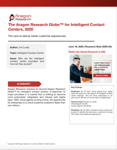 The Aragon Research Globe&#8482; for Intelligent Contact Centers, 2020