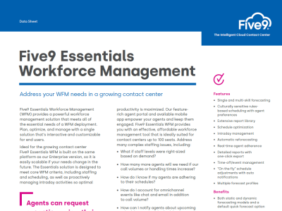 Five9 Essentials Workforce Management Datasheet Screenshot