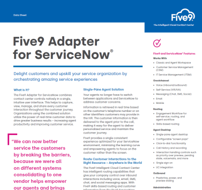 Five9 Adapter for ServiceNow Datasheet Screenshot