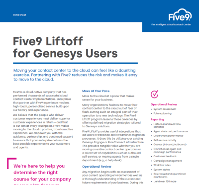 Five9 Liftoff for Genesys Users Datasheet Screenshot