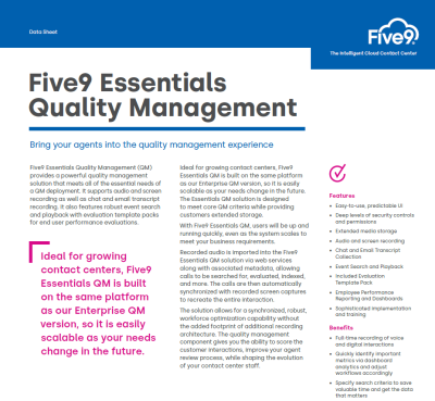 Five9 Essentials Quality Management Datasheet Screenshot