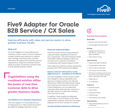 Five9 Adapter for Oracle B2B Service / CX Sales Datasheet Screenshot