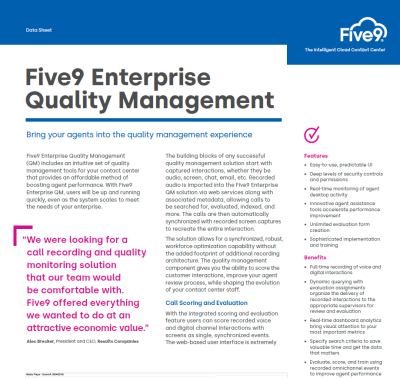 Five9 Enterprise Quality Management Datasheet Screenshot