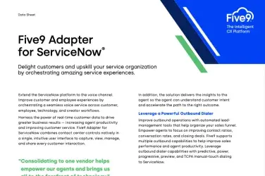 Five9 Adapter for ServiceNow Data Sheet