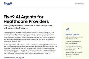 Document titled "Five9 AI Agents for Healthcare Providers" with a clean layout and blue accents.