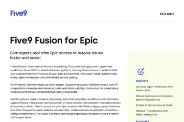 Document titled "Five9 Fusion for Epic" with text and colored accents.