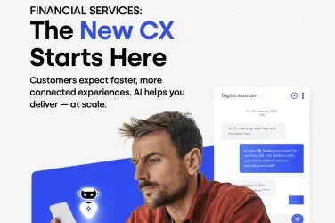 Man holding a smartphone, looking engaged with a chatbot interface on screen.