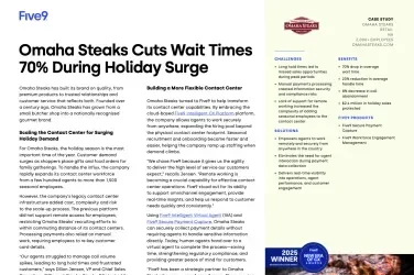 Report on Omaha Steaks reducing wait times by 70% during holiday surge, with a fire pit image.