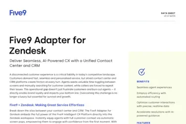 Document featuring the Five9 Adapter for Zendesk, with text and logos.