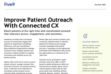 Brochure discussing patient outreach strategies with the Five9 logo at the top.
