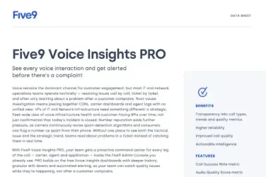 Five9 Voice Insights Pro promotional document with text outlining features and benefits.
