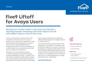 Five9 Liftoff for Avaya Users Datasheet Screenshot