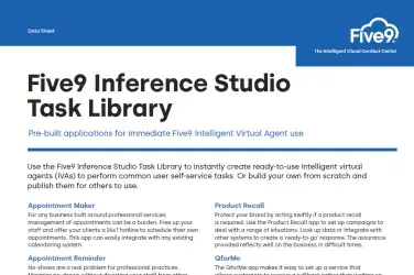 Five9 Inference Studio Task Library Datasheet Screenshot