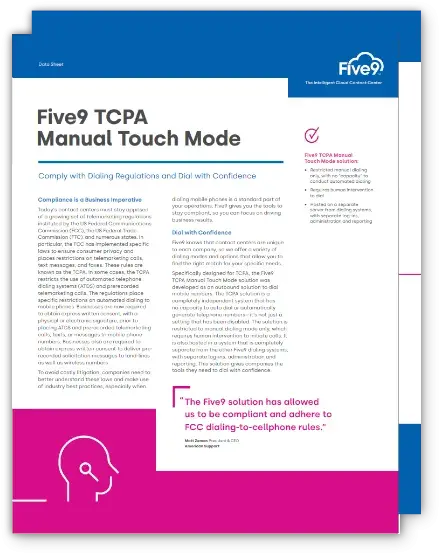 Graphic of Five9 TCPA Manual Touch Mode datasheet