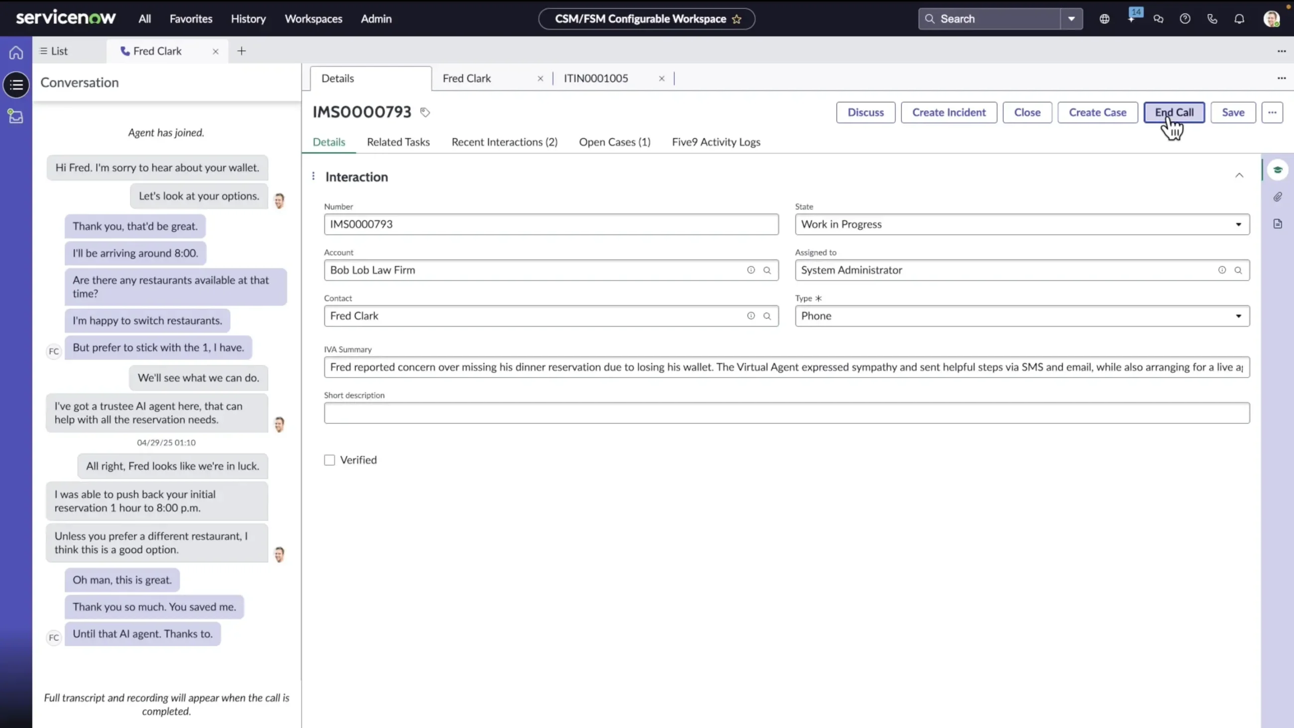 ServiceNow - transcription and details