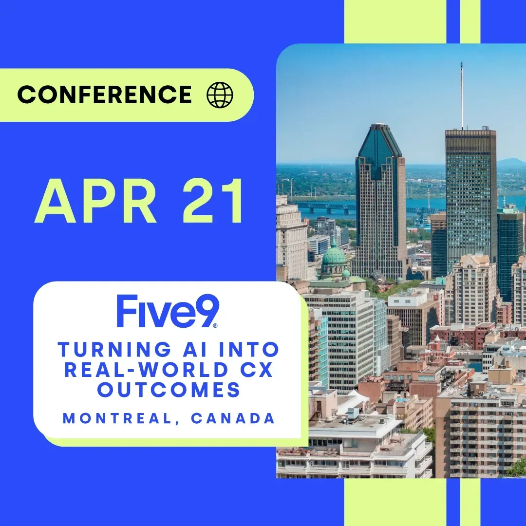 City skyline with modern buildings and a blue sky, featuring conference details.