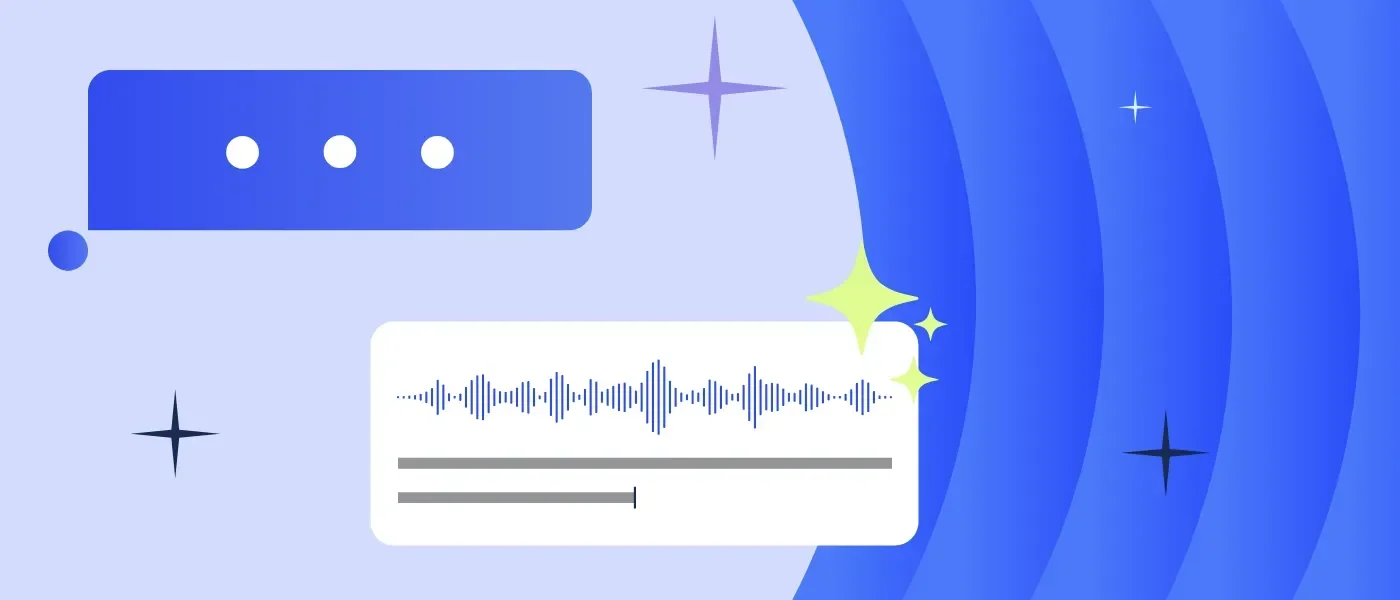 Abstract graphic featuring sound waves and chat bubbles in blue tones.