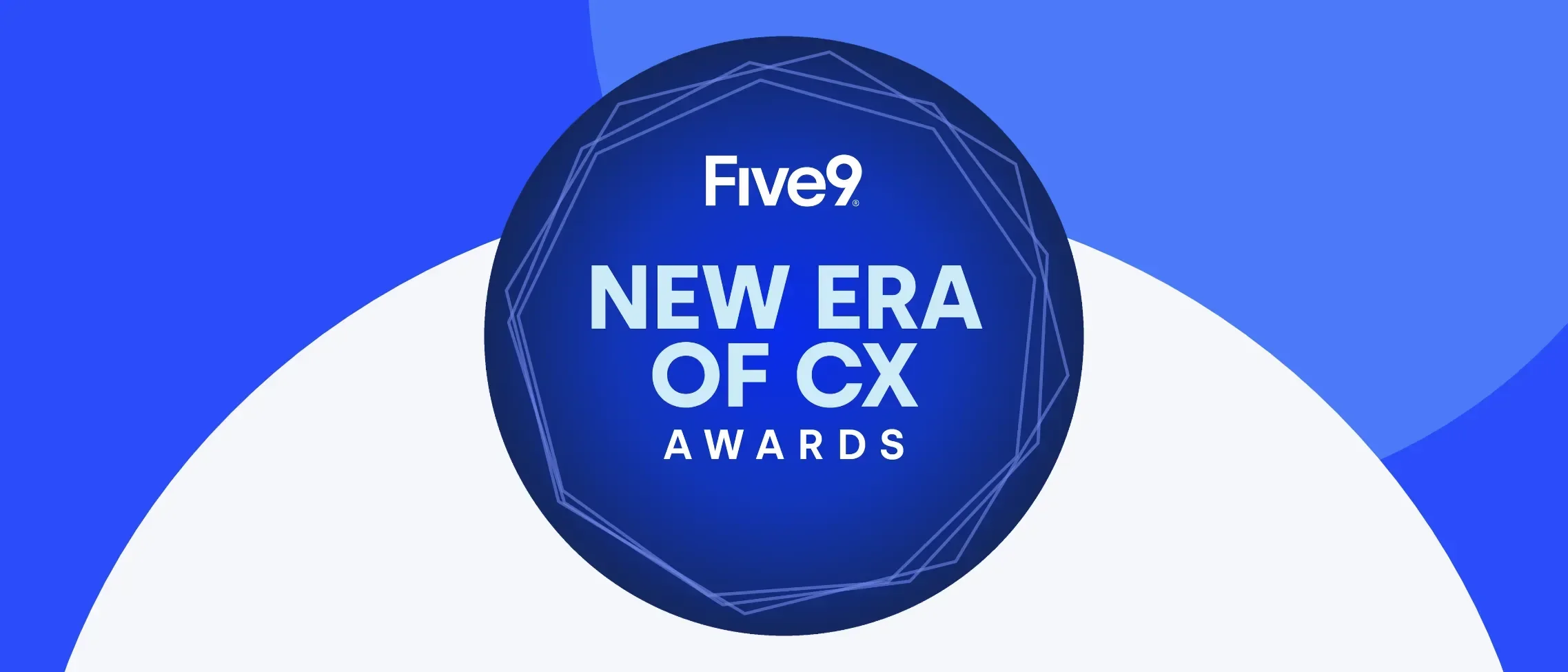 Five9 New Era of CX Awards logo on a blue and white background.