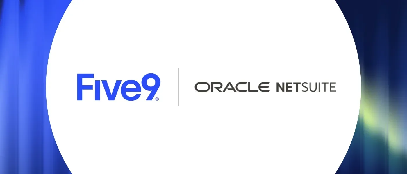 Five9 and Oracle NetSuite logos on a gradient blue background.