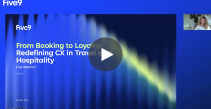 Title slide for a webinar with a blue background and play button graphic; presenter in the corner.