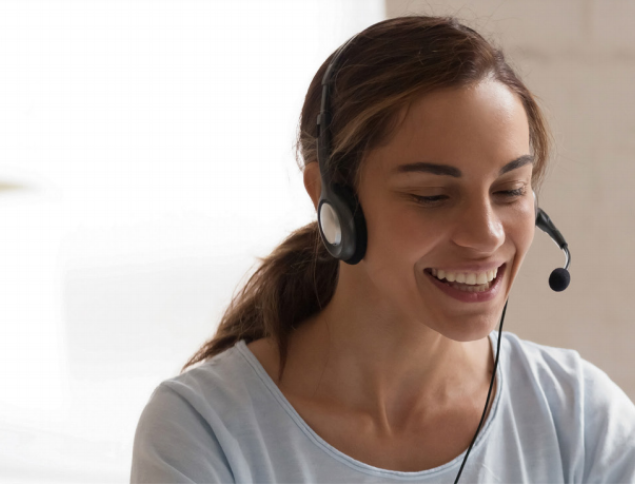 Contact center woman on headset