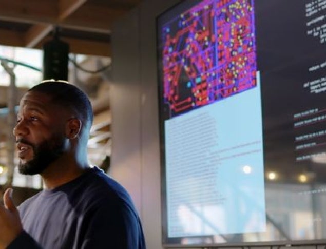 Man working with technology and AI