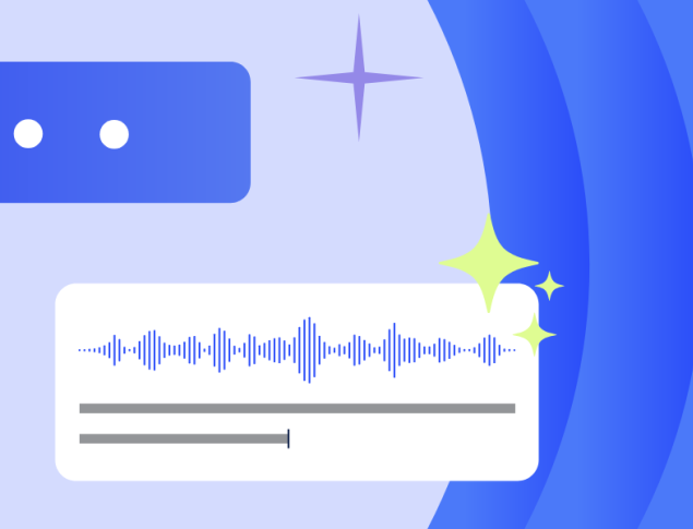 Abstract graphic featuring sound waves and chat bubbles in blue tones.