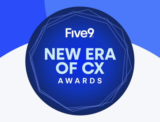 Five9 New Era of CX Awards logo on a blue and white background.